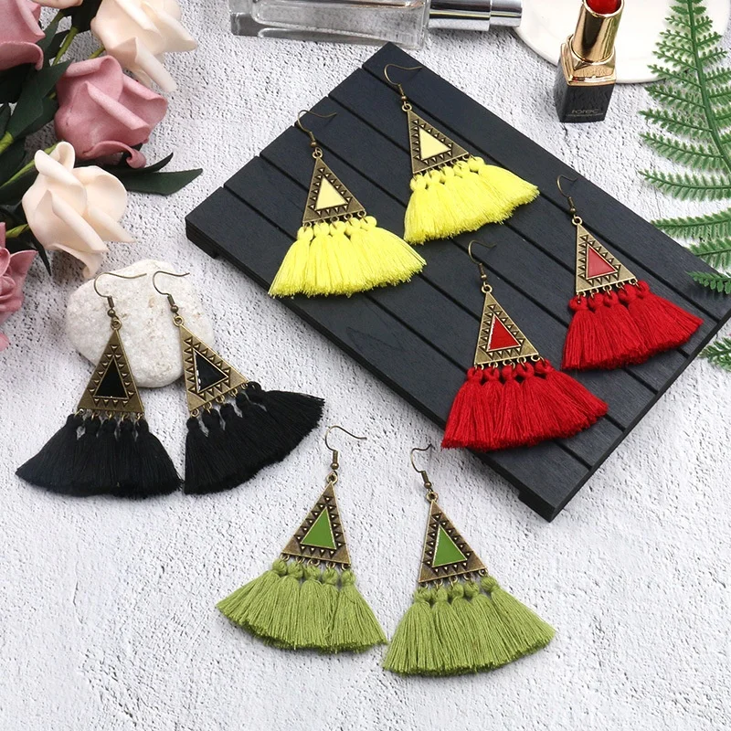 Handmade Boho Style Woman Tassel Jewelry Bridal Fringed Vintage Long Earrings Gifts Supplies
