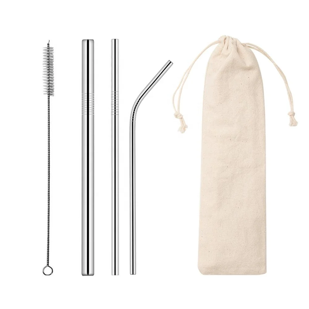 

Wholesale Custom Sustainable Reusable Metal Straw Stainless ECO, Amazon New Products Barware Drinking Stainless Steel Straws Set