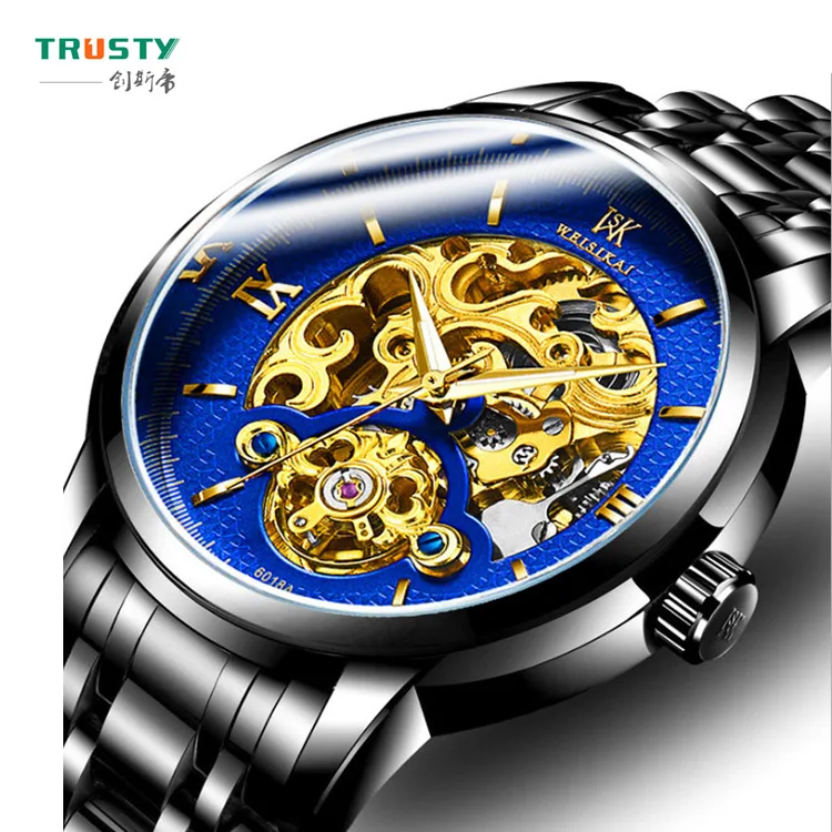 

skeleton cheap automatic custom logo watch gold janpan movement stainless steel men watches wrist, N/a