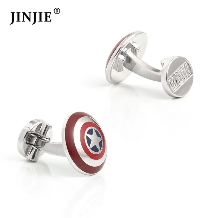 

High quality Factory Price Round Shaped Captain America Superhero Cufflinks Gift on Shirt