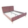 Latest design plywood bed frame double size upholstered pink fabric bed