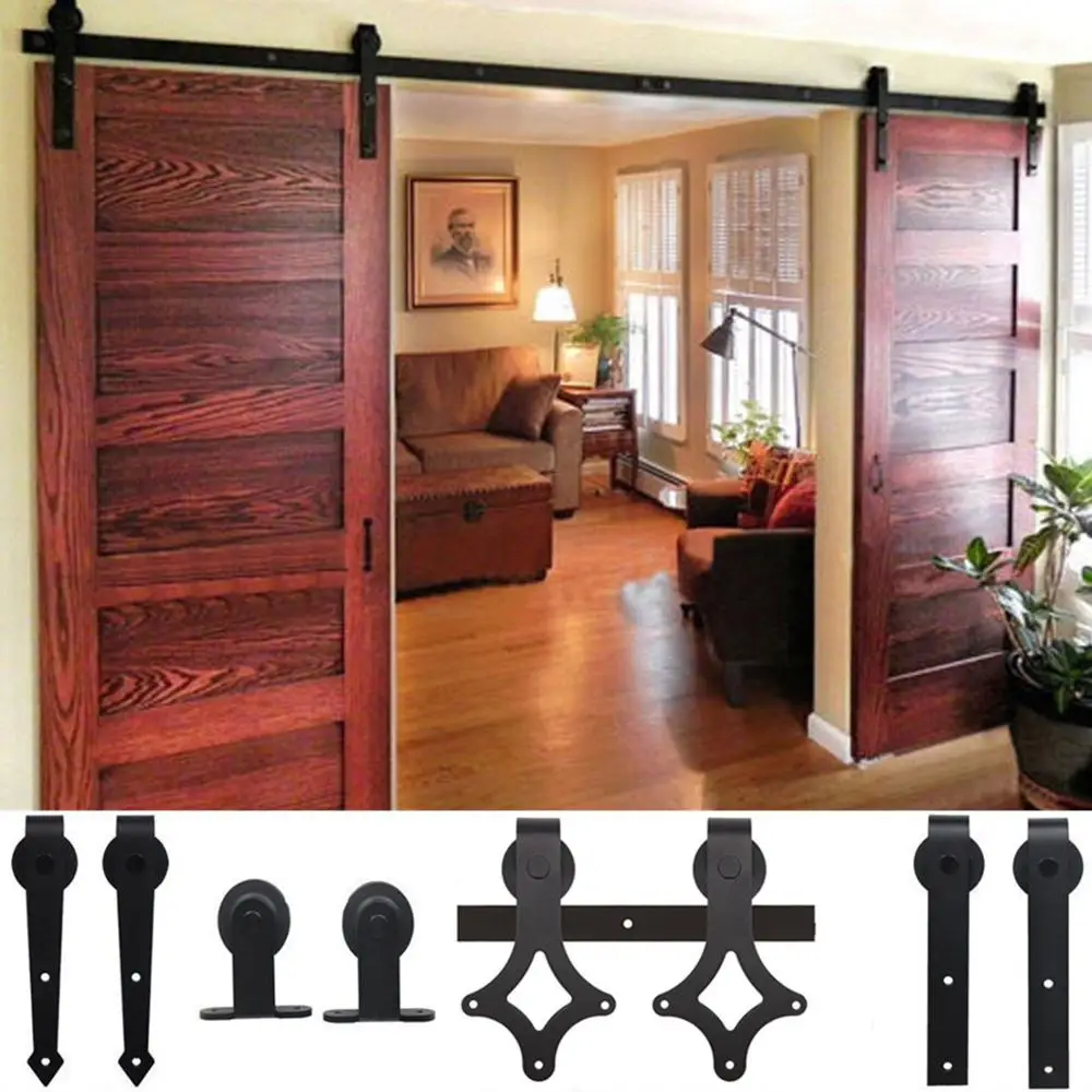 Wooden Sliding Barn Door Hardware With Two Rollers Wheel And Rail Buy