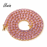 

4mm Iced Out Pink CZ Tennis Chain Necklace AAAA Zirconia Women Men Choker Necklace