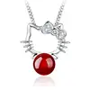 2019 New Fashion Red & Black Agate Stones Cute Hello Kitty Cat Pendant Necklace Jewelry Wholesale