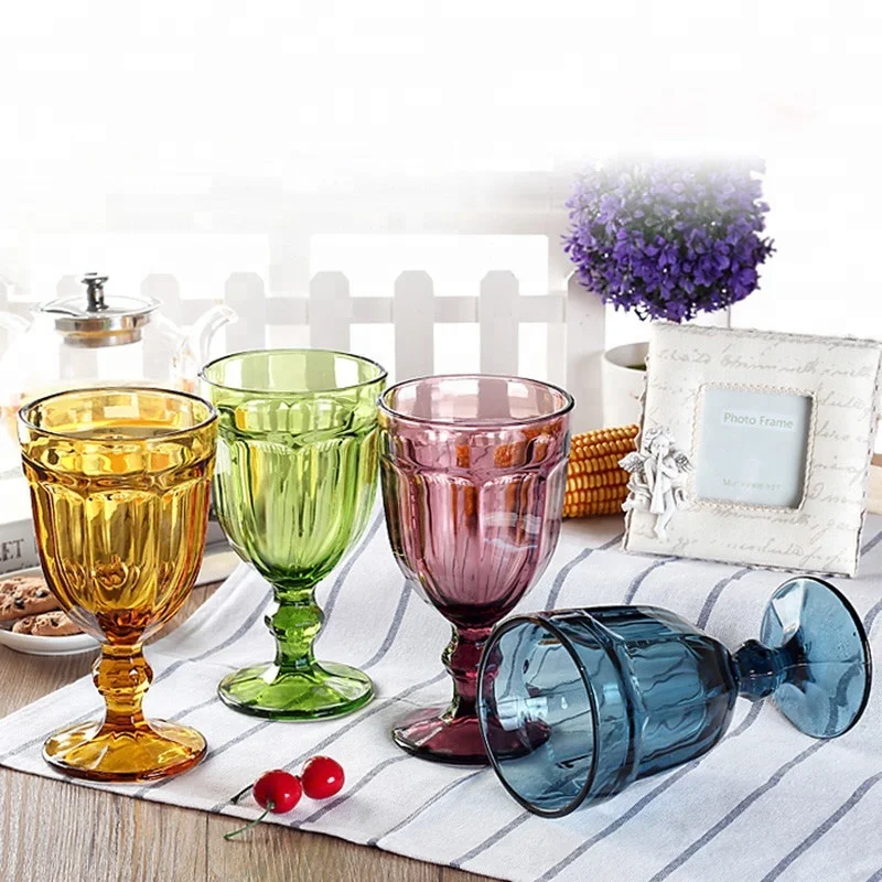 Wholesale cheap colorful set of 4 colors diamond wine glass golbet
