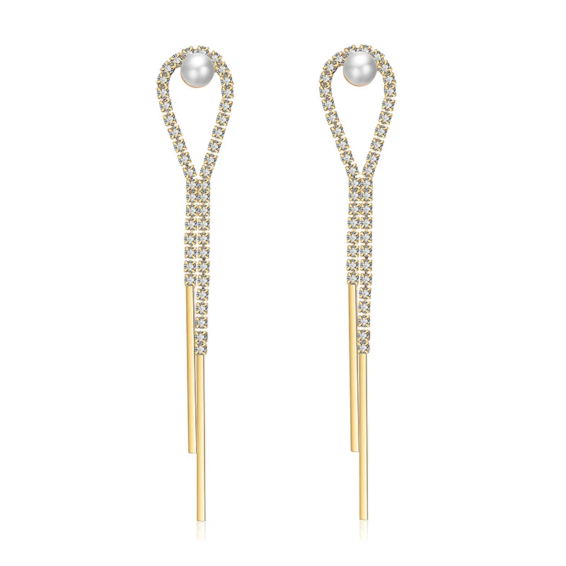 

New Rhinestone Crystal Long Dangle Earrings Pearl Elegant Tassel Earrings for Women Jewelry Wholesale (KER199), Same as the picture