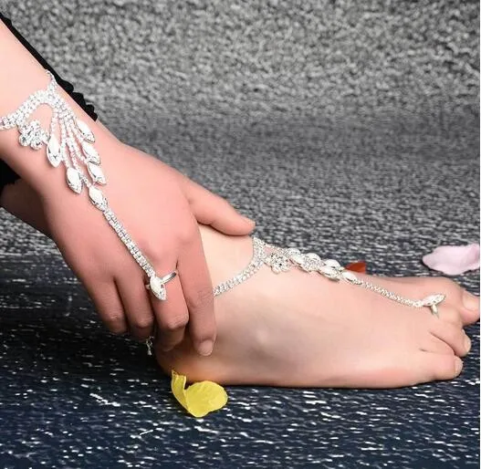 

Shiny Rhinestone Crystal Barefoot Sandals Bridal Anklet Bracelet Beach Jewelry, Silver