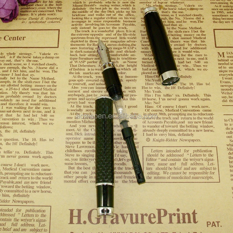 Luxury Carbon Fiber Fountain Pen Liquid Ink Pens With Pump Cartridge