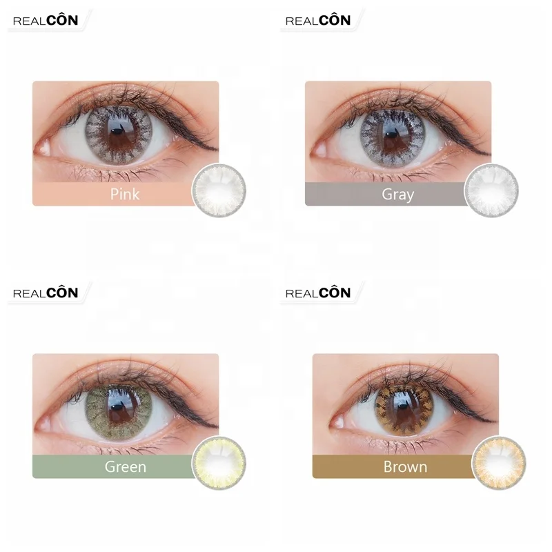 

Realcon wholesale glass ball colored contact lenses for big eyes in Diameter 14.5 mm made of HEMA with Sandwich Technology, 5 colors