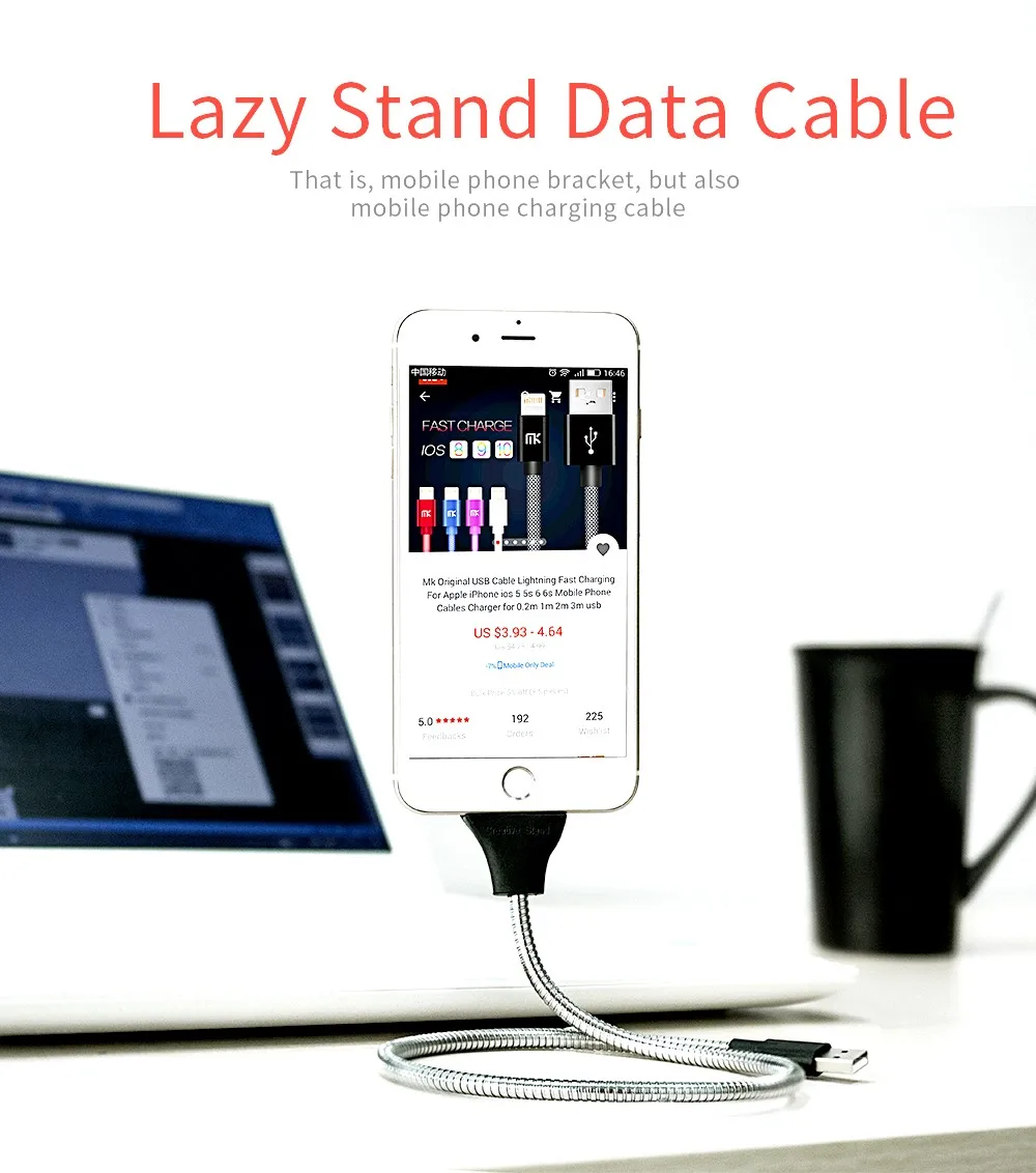 Flexible Stand Up Cable Phone Holder for iphone Micro Usb Cable - ANKUX.COM