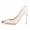 2018 Alibaba top quality metal rivets elegant lady like white high heel wedding party dress shoes