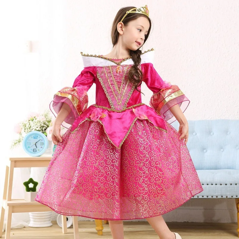 

Kids Clothes Wholesale Girls Sleeping Beauty Cosplay Ruffle Party Dress SMR004, Pink