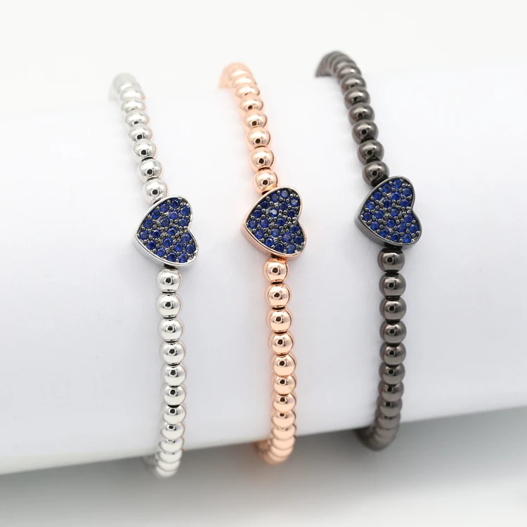 

Royal blue Heart Beaded CZ Bracelets Jewelry, Gold;rose gold;silver and black