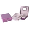 Elegant purple leather travel modern velvet square ring display box wholesale with one tray, perforated