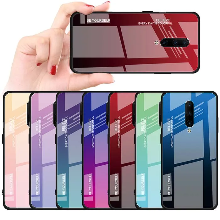 

Colorful Printed Gradient Glass Phone Case For One Plus 7 Pro Hybrid Back Cover New Skin For One Plus 7 Pro Mobile Case