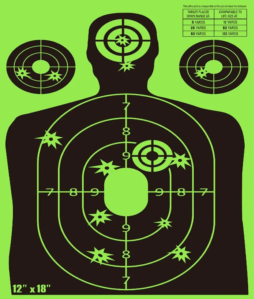 

Silhouette Reactive Shooting Target - Shots Burst Bright Fluorescent Green Upon Impact - Gun - Rifle - Pistol - AirSoft, Customized color