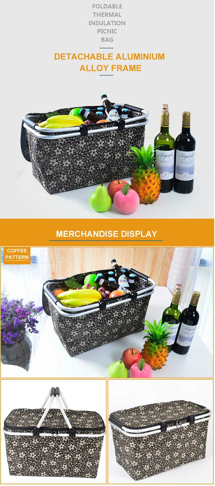 16l Large Size Insulated Picnic Lunch Basket Bag For Holidays Parties