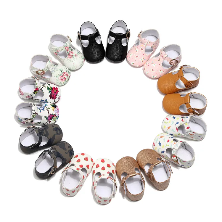 

New Dinosaur Fruits Prints Baby Shoes Pu Leather Mary Jane Baby Girls Dress Shoes Soft Sole Baby Walking Shoes, 6colors