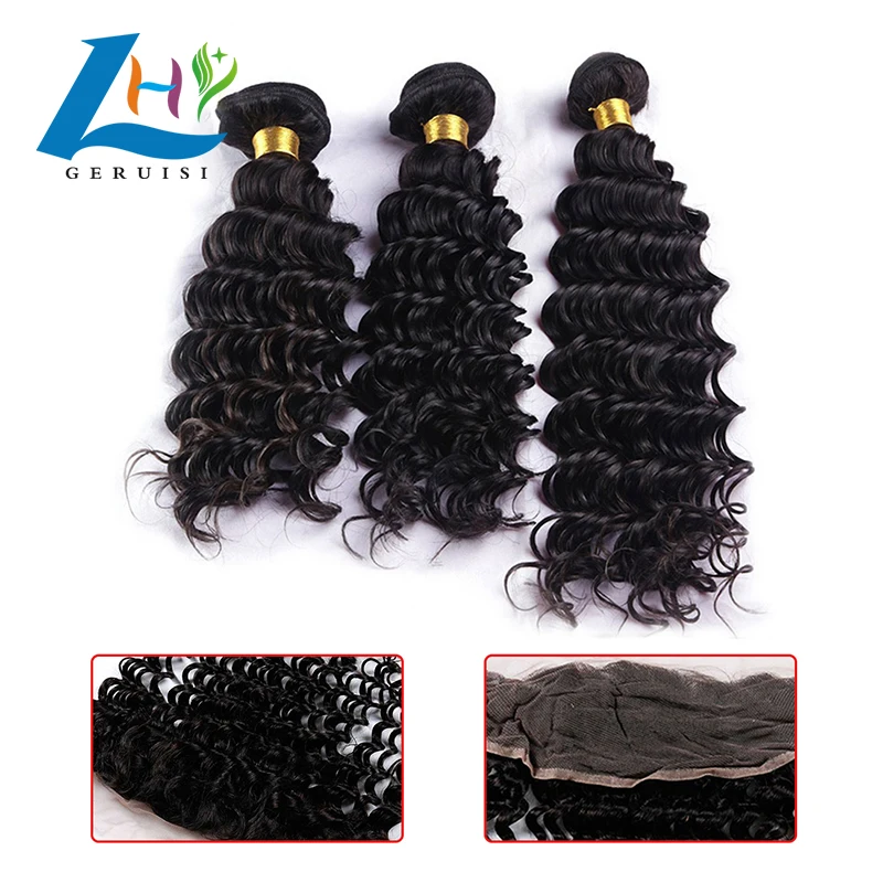 3 Bundles with closure 100 Unprocessed Brazilian Mink Virgin Human Hair Weaving 13x4 Deep Wave Deals With Swiss Lace frontal