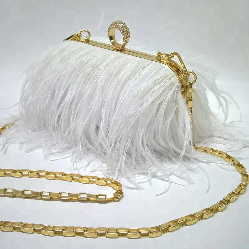 

B13865A hot sale woman party feather bags high quality lady chain party feather handbags