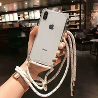 

Neckband lanyard cell phone case with bodycross line long rope adjustable length transparent phone case for iPhone X XR XS