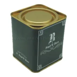 Rectangle metal tea tin box with hinged lid