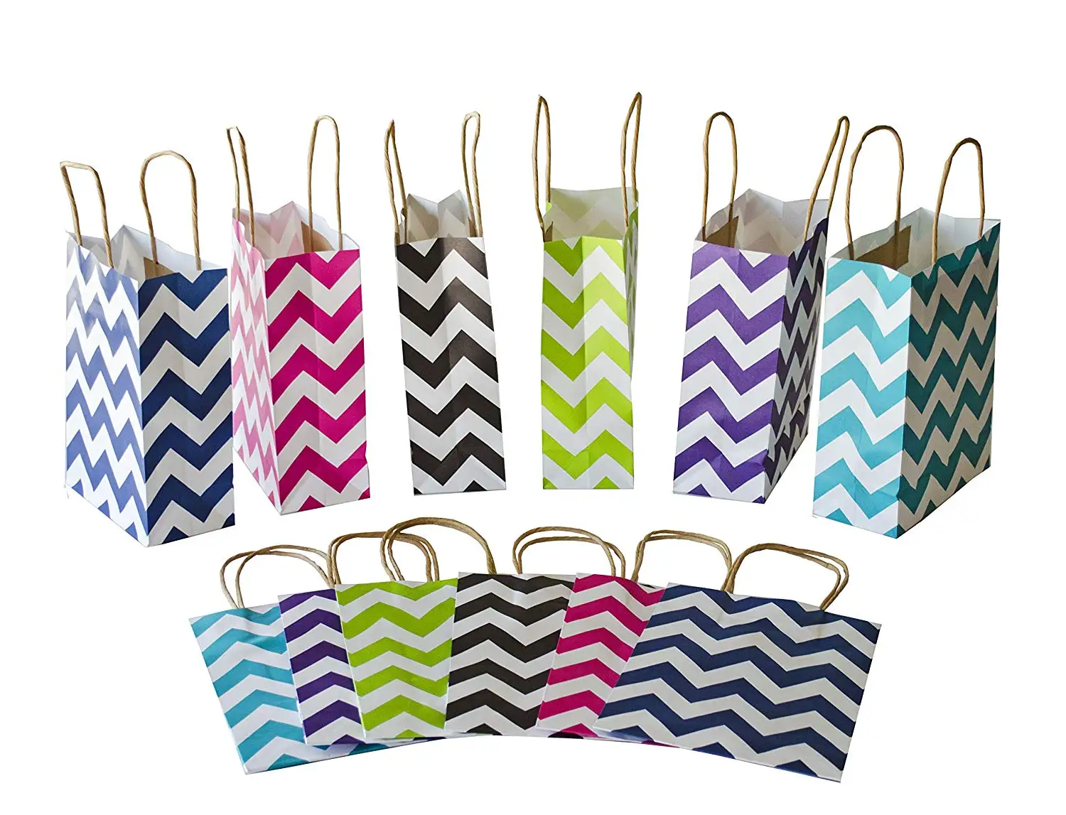 Chevron Gift Bags, Medium Gift Bags with Handles. Wedding Gift Bags, Birthday Gift Bags for Kids and Great Baby Gift Bag. These Party Gift Bags are 9" x 6 1/2" x 3 1/4" with 4" Handles