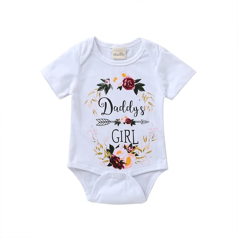 

Factory outlet baby clothes 100%cotton summer soft printed baby girl rompers, White