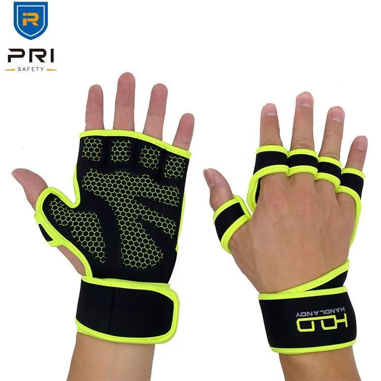 

PRI green weight lifting fitness wholesale cycling outdoor sports fingerless gloves gym motorcycle gloves, Green+yellow
