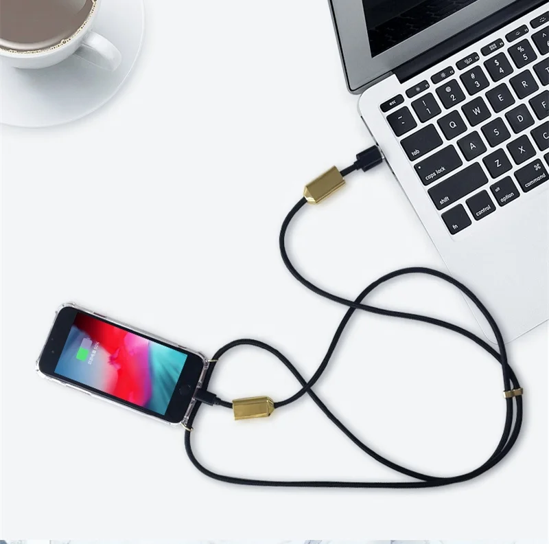 

TC-Adjustable Strap Portable Cellphone Case Cover,Transparent Clear PC+TPU Phone Case With USB Cab Lanyard Neck Strap For IPhone, Multi;transparent