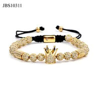 

New Design high quality CZ diamond beads Crown charm men women macrame bracelet