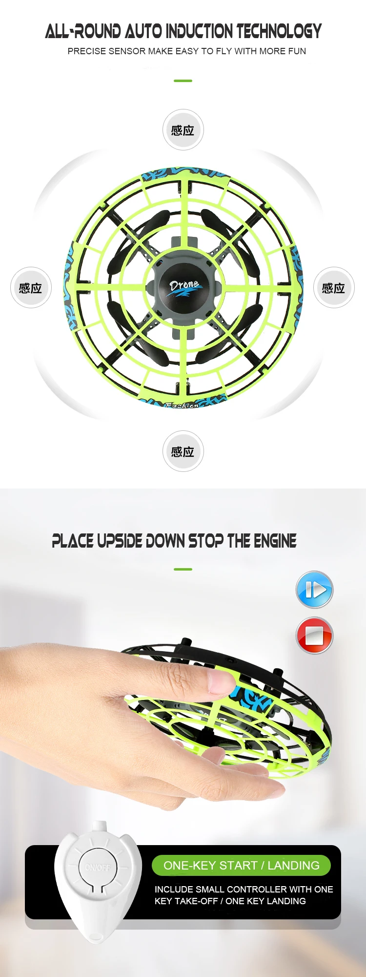 Interactive Hand Motion Control Height Hold RC Drone with Obstacle Avoidance Sensor Throw to Fly