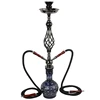 Cheap spiral stem metal double pipe black hookah shisha