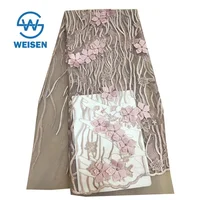 

Wholesale French Swiss Mesh Knitted Wedding Rose Beaded Pink 3D Lace Fabric