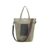 Retro design office lady genuine leather shopping shoulder bag army green vintage canvas handbag women
