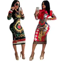 

MDY133 latest trendy women poker printed long sleeve bandage bodycon dress MDY133