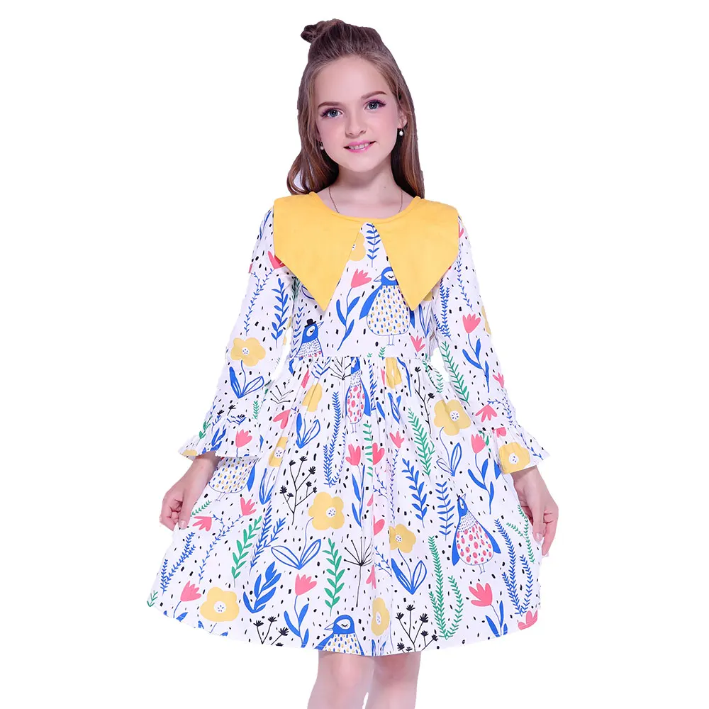 

Kseniya Kids Animal Print Baby Girl Long Sleeve Dress Square Collar Petal Sleeve Girl Casual Dress For Daily Life School, White