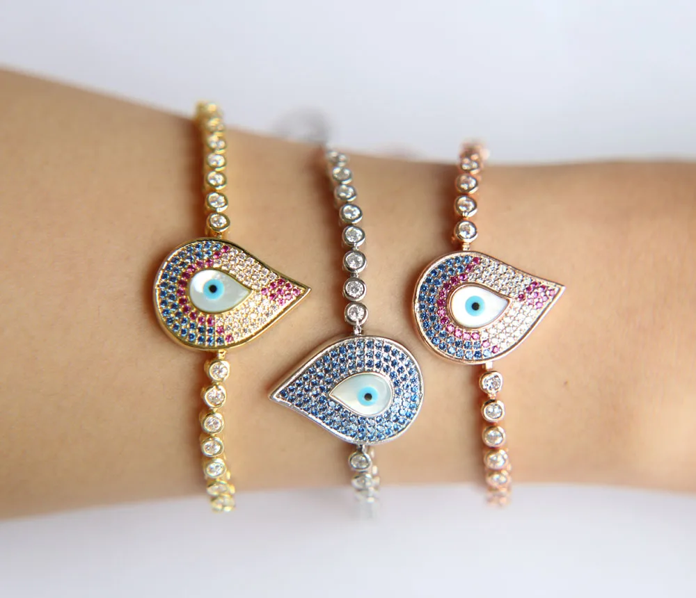 

2021 high quality 18k gold evil eye micro pave smart tennis bracelet