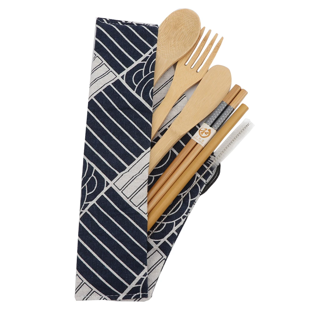 日式便携棉麻餐具包筷子勺子叉子抽绳布餐具存放袋