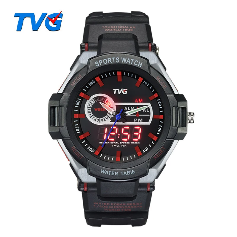 

TVG 801 Men Quartz Digital Watch Leather Strap Sport Watch Waterproof Back Light Week