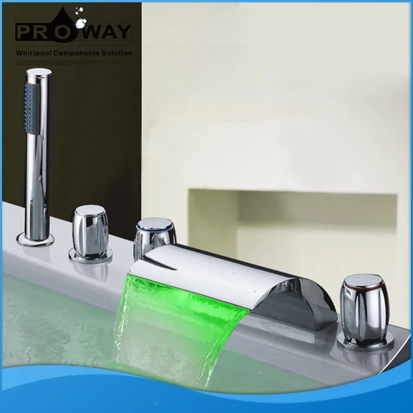 Luxury Bathroom Tub Mixer Five Hole Waterfall Bathtub Faucet With Led Light Buy Bathtub Faucet With Led Light Five Hole Waterfall Faucet Led Bathroom Faucet With Led Lights Product On Alibaba Com