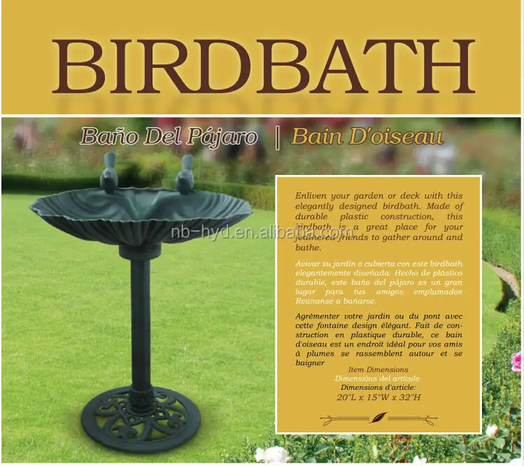 
Plastic garden bird bath with 2 birds 