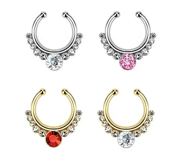 Falso Piercing Tabique Clicker no nariz clip en percha tramposo Cuerpo Anillo Gema Nuevo