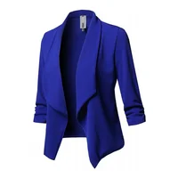 

2019 Stylish Women's Stretch 3/4 Gathered Sleeve Open Work Office Blazer Jacket