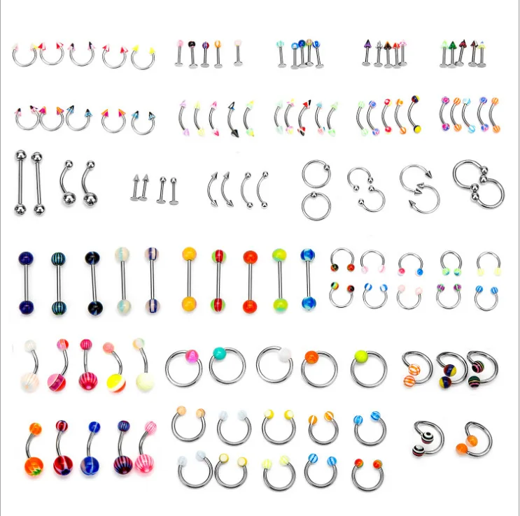 

VRIUA 110pcs/package multicolor dice/ball/cone 24 styles random delivery nose stud belly button rings body piercing jewelry
