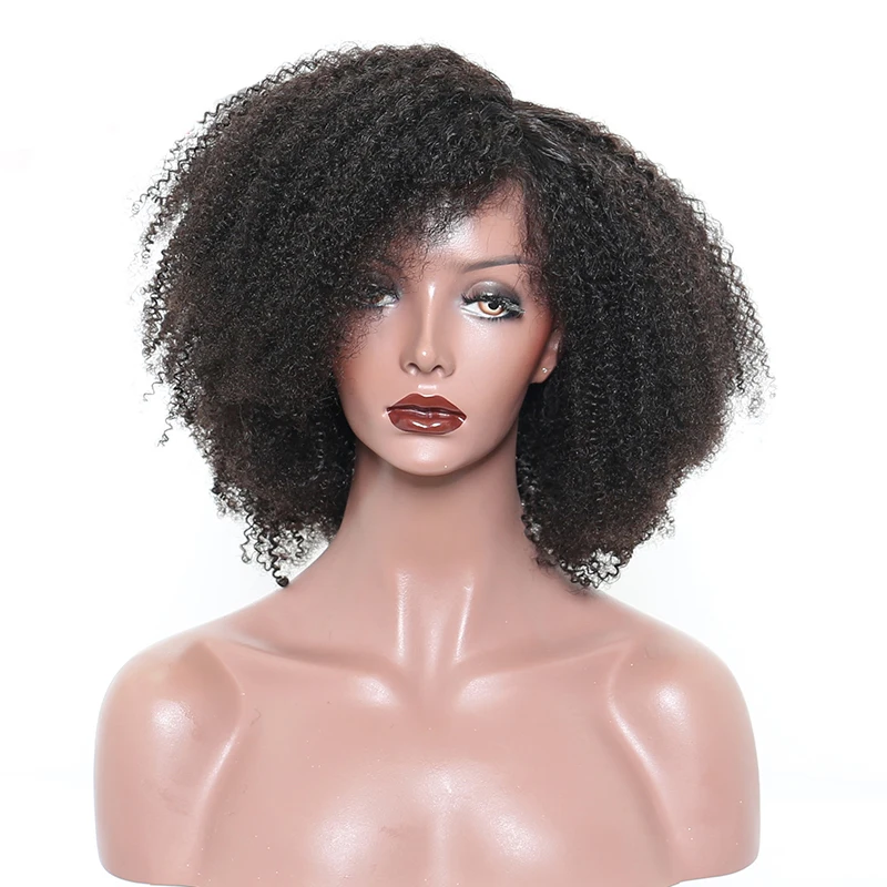 

Glueless bob Curly 130% Density Virgin Brazilian Hair Lace Front Wigs,4b 4c afro kinky virgin hair short wigs with bang