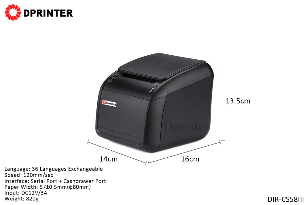 Dprinter Desktop Serial + Cashdrawer Interfaces Thermal Receipt Printer 58mm
