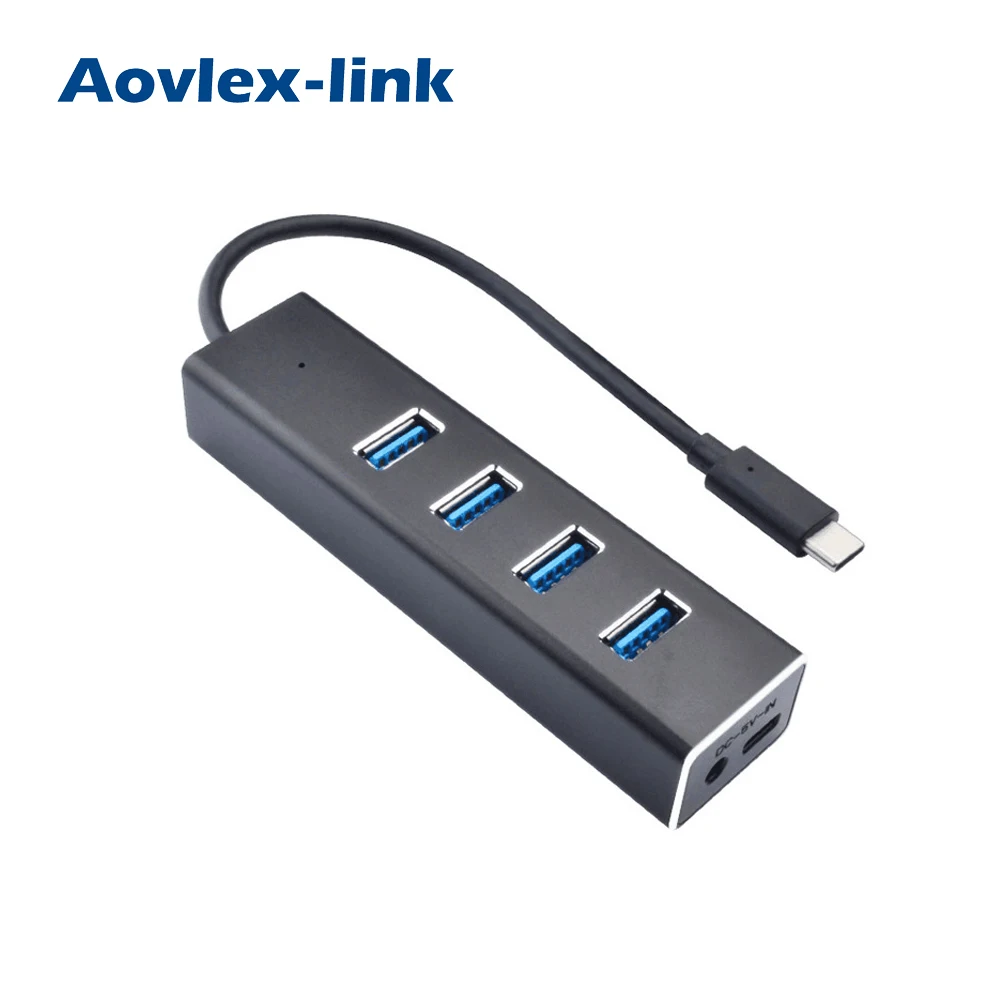 

USB Type-C to USB 3.0 Hub with 4 USB-A Ports Adapter HUB for MacBook ChromeBook Pixel and More Laptops, Black / silver