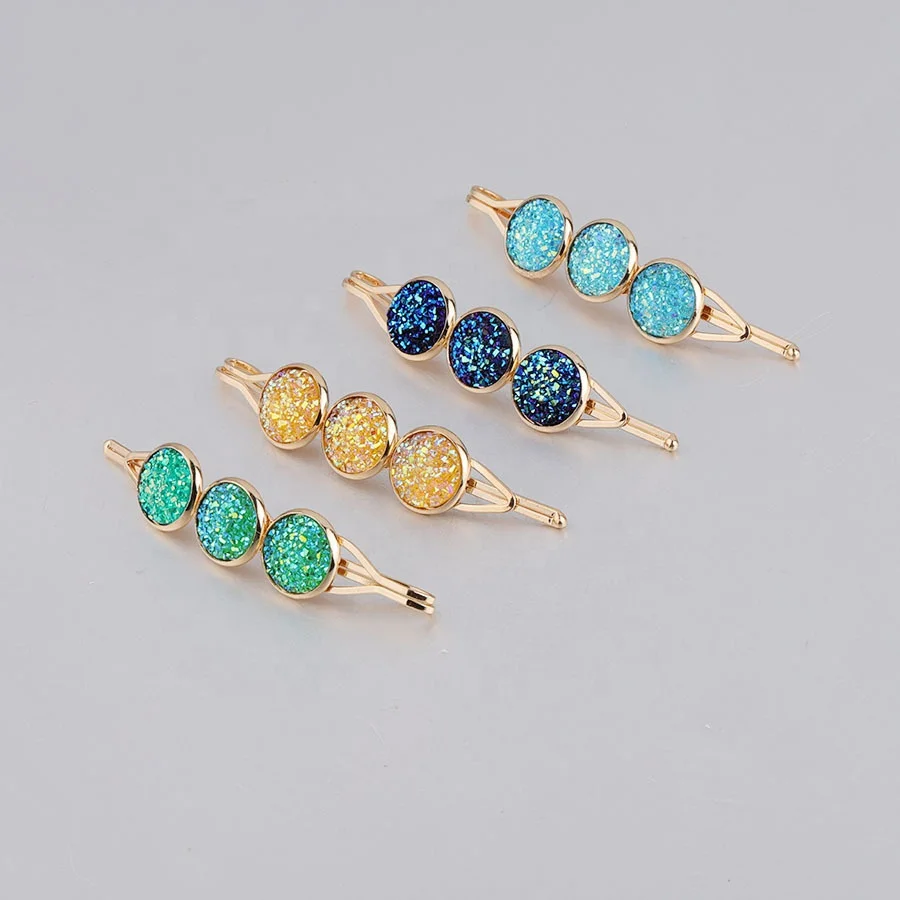 

Colored Plastic Druzy Stone Paved Hair Pins