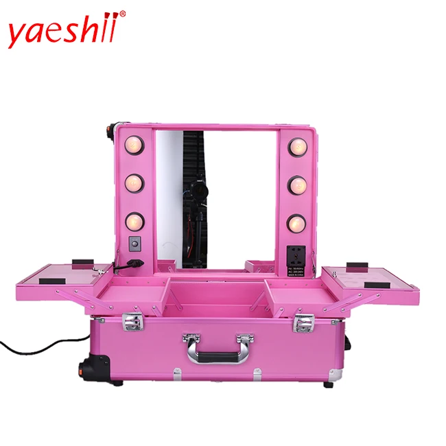 

Yaeshii 2 In 1 Beauty Vanity Trolleys Portable Cosmetic Make Up Case With Light Mirror